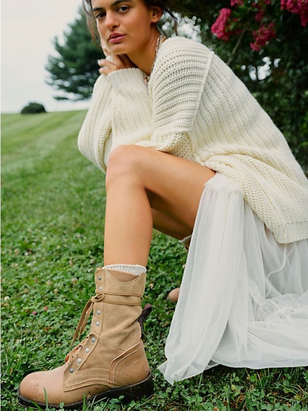 We The Free Two-Tone Tan & Beige Jesse Lace-Up Boots 8